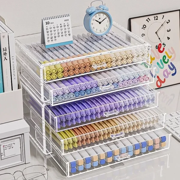 High Capacity Acrylic Marker Pen Holder Colored Pencil Storage Box Transparent Organizer for Kid Case Painting School Supplies