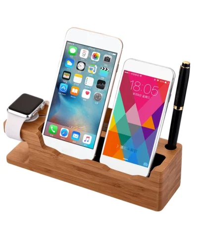 Wooden Charging Dock Station Mobile Phone Holder Stand For Phone Watch Desk Phone Holder Stand 1