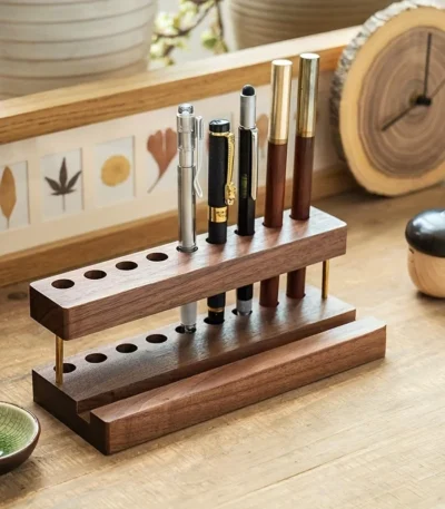 1PC Walnut Wood Multifunction Desk Organizer - Pen Holder, Phone Stand & Storage Solution for Office and School 1