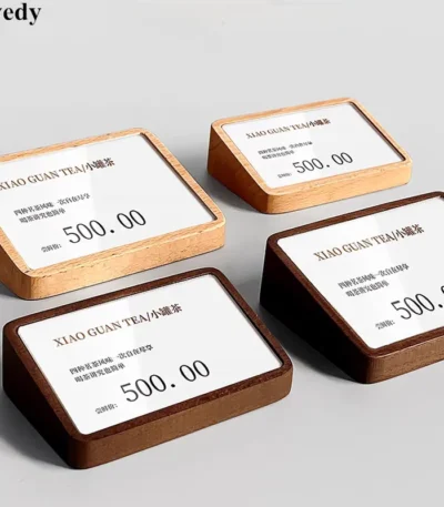 70x46mm Mini Wooden Price Tags Plastic Label Holders Name Card Tags Label Stand Acrylic Sign Holder Display Stand 1