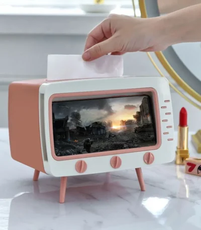Creative Cartoon TV Shape Tissue Box Mobile Phone Holder Stand Home Living Room Office Toilet Tissue Box Kawaii Desktop Decor 1