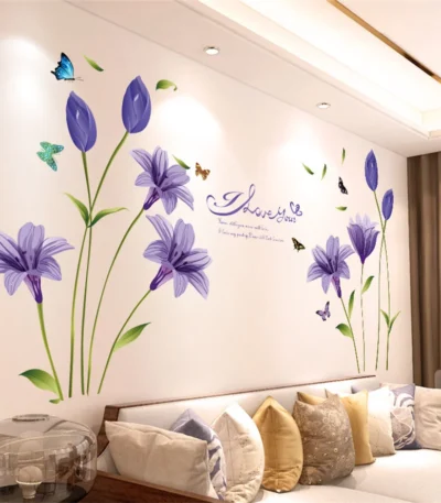 DIY Purple Lavender Living Room Wall Stickers Decor Self-adhesive Flowers Butterfly Wall Decals Mural Bedroom Home Decorations 1