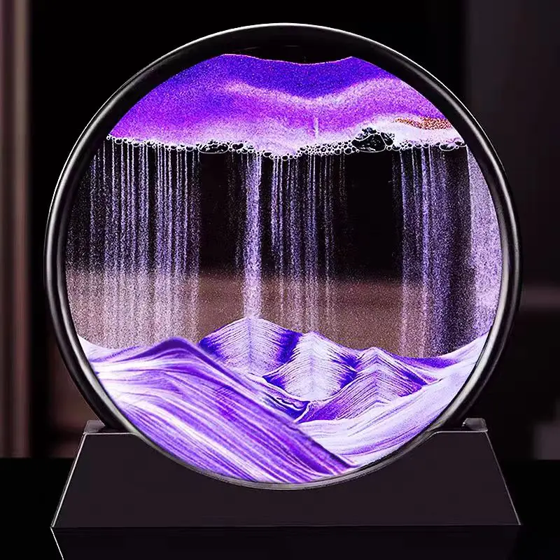 3D Moving Sand Art Picture Round Glass Deep Sea Sandscape Hourglass Quicksand Craft Flowing Sand Painting Office Home Decor Gift 1