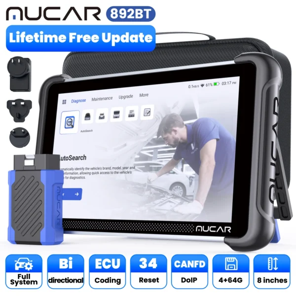 MUCAR 892BT Car OBD2 Diagnostic Tool All System Diagnosis ECU Coding Bi-directional Scanner CANFD DOIP 34 Reset Free
