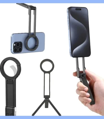 Magnetic Phone Tripod with Carabiner Clip Portable Dual-Side Phone Stand Desk Mount Selfie Handle Holder for iPhone 15/14 ProMax 1