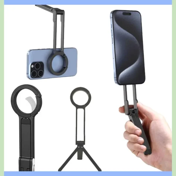 Magnetic Phone Tripod with Carabiner Clip Portable Dual-Side Phone Stand Desk Mount Selfie Handle Holder for iPhone 15/14 ProMax