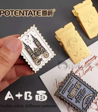 1PC Deluxe Vintage Brass Clip Heavy Metal Binder Paper Clamps Double-sided Pattern for Office Kitchen, Drawing Board, Art Crafts 1