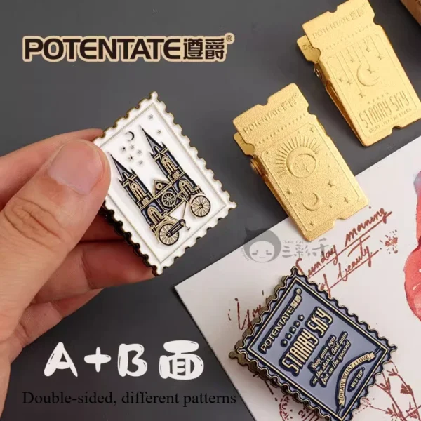 1PC Deluxe Vintage Brass Clip Heavy Metal Binder Paper Clamps Double-sided Pattern for Office Kitchen, Drawing Board, Art Crafts