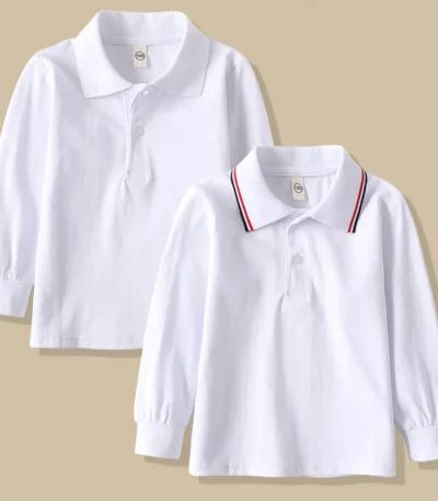 New Spring Children Long Sleeve Tshirts Cotton Primary School Uniform White Turn-down Collar Graduation Costume for Kids Girls 1
