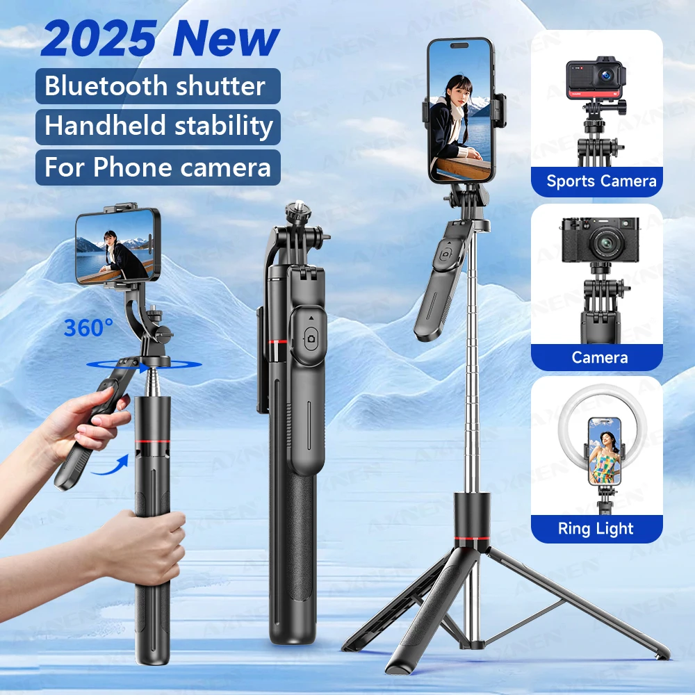 F16 Selfie Stick Tripod with 1708mm Long 8-Section Pole, Bluetooth Remote, 360° Rotation, 1/4 Interface, for Phone Camera Vlog 1