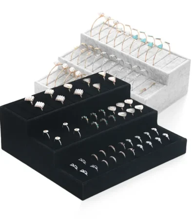 3 Layers Step Type Velvet Jewelry Bracelet Bangle Rings Display Case Storage Organizer Holder Stand Rack 1
