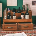 Vintage-Inspired Wooden Desk Organizer – Multiple Compartments for Cosmetics & Office Supplies, Ideal for Home Decor
