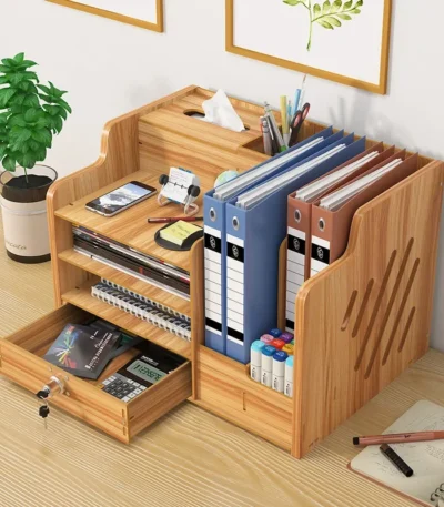 Office Multi-layer Desktop Storage Box with Lock Household Workstation File Drawer Storage Rack Desk and Miscellaneous Artifact 1