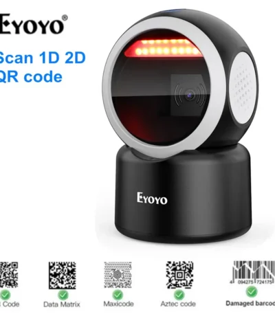 Eyoyo 2D Desktop Barcode Scanner Omnidirectional Hands-Free 1D QR Barcode Reader Automatic Sensing Scanning Platform Scanner 1