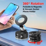 360° Adjustable Vacuum Suction Phone Bracket Foldable Magnetic Phone Mount, Hands-Free Phone Holder GPS Navigation Stand