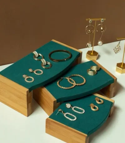 3Pc/Set Solid Wood Pendant Necklace Display Stand Velvet/PU Leather Bracelet Rings Earings Jewelry Display Organizer Rack 1