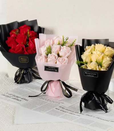 9 Heads Soap Flower Rose Bouquet Artificial Flower for Christmas Wedding Birthday Party Valentine's Day DIY Gift Home Decoration 1