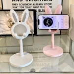 For IPhone 13 14 15 Samsung Smartphone Adjustable Lovely Rabbit Cartoon Table Support Pink Phone Holder Desktop Cell Phone Stand