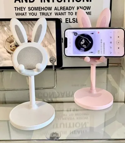 For IPhone 13 14 15 Samsung Smartphone Adjustable Lovely Rabbit Cartoon Table Support Pink Phone Holder Desktop Cell Phone Stand 1