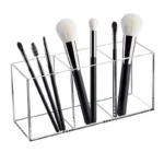 Pen Holder Acrylic Brush Makeup Storage Box Countertop Container Desktop Clear Divided Desk 1-3 Compartment Organizer Case