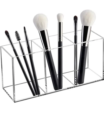 Pen Holder Acrylic Brush Makeup Storage Box Countertop Container Desktop Clear Divided Desk 1-3 Compartment Organizer Case 1
