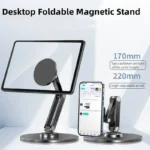New Design Adjustable Strong Magnet Foldable Ipad Tablet Holder Desktop Metal 360 Rotation Tablet Stand for Magsafe Phone Holder
