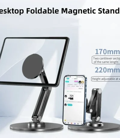 New Design Adjustable Strong Magnet Foldable Ipad Tablet Holder Desktop Metal 360 Rotation Tablet Stand for Magsafe Phone Holder 1