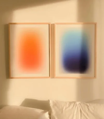 Modern , Minimalist, Wall Art, Gradient Swoosh Blue Orange, HD Canvas Print Poster, Home Living Room, Room Decoration 1