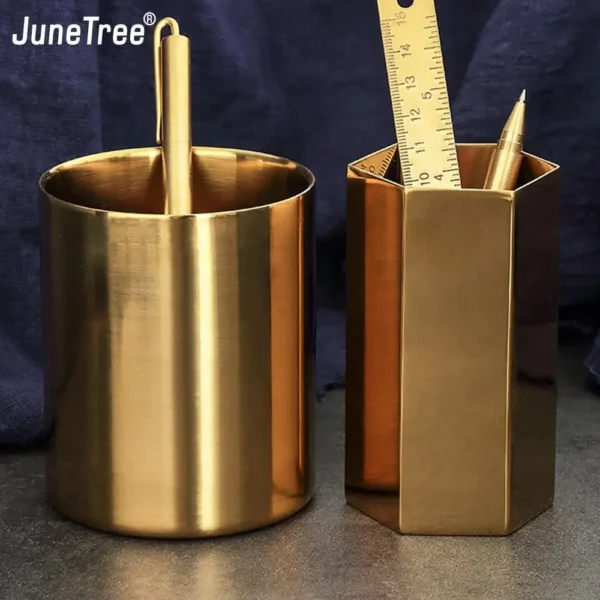 Vintage Brass Pen Holder Stationery Container Creative Office Supplies Pencil Pen Pot Desk Accessories school student Storage