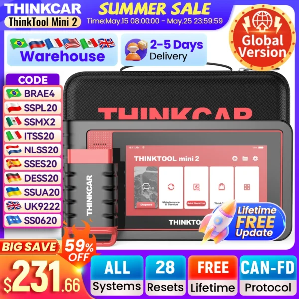 THINKCAR THINKTOOL MINI 2 CANFD Auto Car  Diagnostic Tools Obd2 Scanner Bi-directional Scan Tool 28 Resets Full System Diagnose