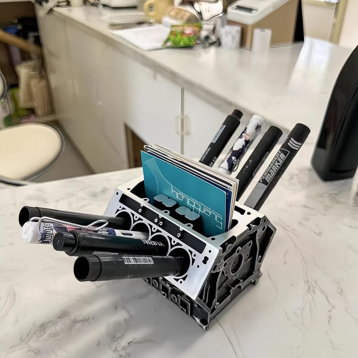 3d printed v8 engine block desk organizer name card and pen holder business card stand and pen pencil holder.jpg