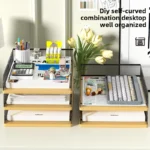 Set of 2 Vintage Wood & Metal Letter Tray，Desk Organizers Paper Tray，Desk Organizer Tray Office File Organizer(Black)