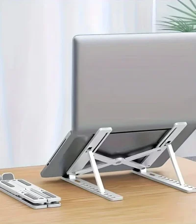 ​​1pc Folding Computer Stand Measuring, Foldable Desktop Riser with Multi-Angle Adjustment & Ventilated Grid Design 1