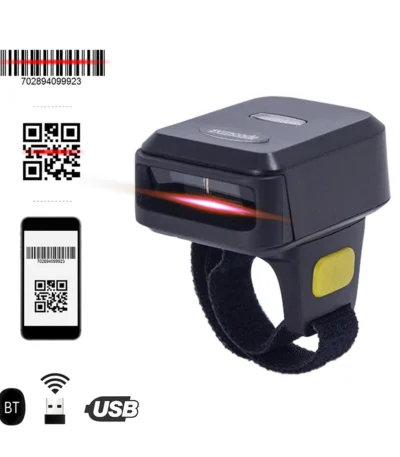 2D Barcode Scanner Portable Finger Handheld Wearable Ring 1D 2D Bar Code Reader BT+2.4G Wireless for Windows PC Computer 1