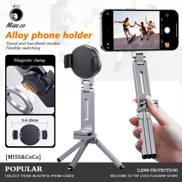 Magnetic Phone Holder Magsafe Tripod with Arca-Swiss Cold Shoe for Phone Vlog Foldable Desktop Phone Mount for Travel