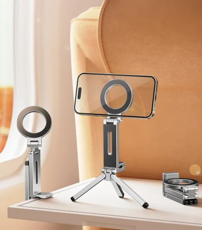 Foldable Magnetic Phone Tripod 360° Holder Portable Travel Stand For IPhone & Android Hands-Free Video Shooting Desk/Plane/Train 1