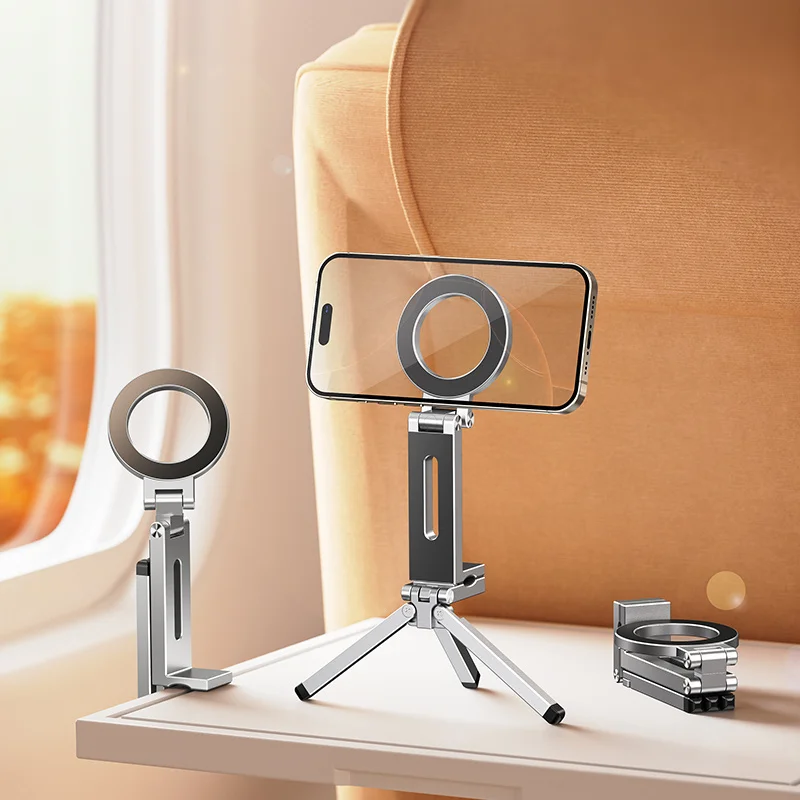 Foldable Magnetic Phone Tripod 360° Holder Portable Travel Stand For IPhone & Android Hands-Free Video Shooting Desk/Plane/Train Foldable Magnetic Phone Tripod 360° Holder Portable Travel Stand For IPhone & Android Hands-Free Video Shooting Desk/Plane/Train