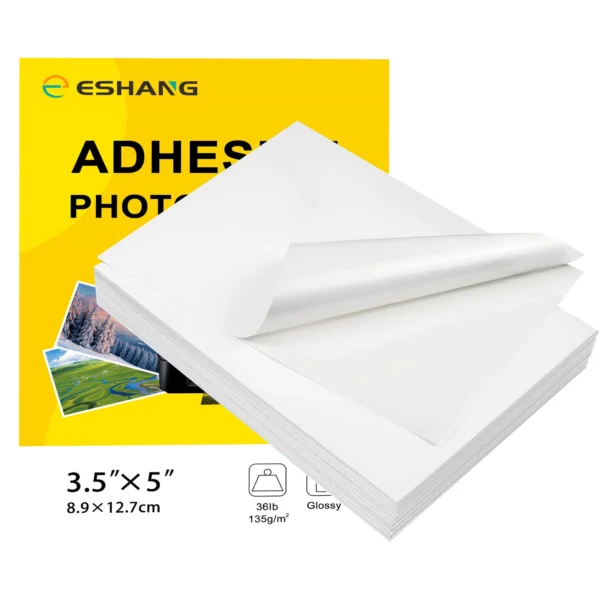 ESHANG100 Sheets Glossy Self-Adhesive Photo Sticker Paper for Inkjet Printer 3.5×5 Inch 135g Printable Sticker Printer Paper