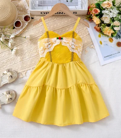 2025 New Girl Dresses Belle Cosplay Princess Costume Summer Cute Print Casual Skirt Carnival Birthday Party Girl Costume 2-10Y 1