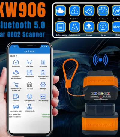 KONNWEI KW906 ELM327 V1.5 OBD2 Scanners Bluetooth 5.0 For Android/IOS ELM 327 OBD 2 Car Diagnostic tool Code Reader Pic18F25K80 1