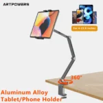 Artpowers Tablet Holder Support for Pad Portable Monitor Holder Phone Stand Laptop Adjustable Rotating Tablet Clip Holder Mount