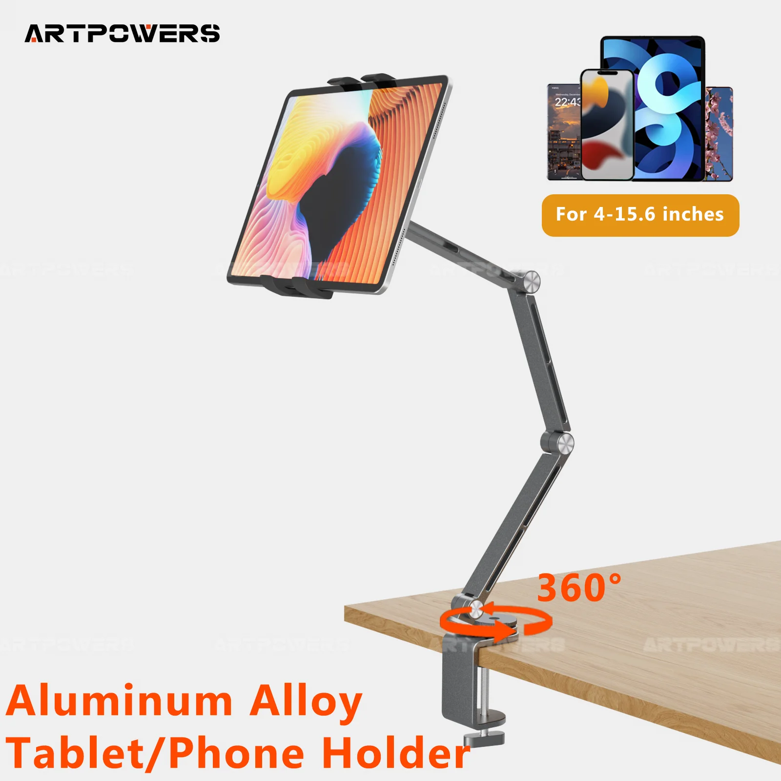 Artpowers Tablet Holder Support for Pad Portable Monitor Holder Phone Stand Laptop Adjustable Rotating Tablet Clip Holder Mount Artpowers Tablet Holder Support for Pad Portable Monitor Holder Phone Stand Laptop Adjustable Rotating Tablet Clip Holder Mount