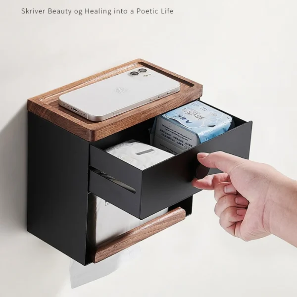 Kitchen and Bath Roll Paper Box Multi-purpose Shelf Household Tissue Box Solid Wood Pumping  Walnut Paper Box