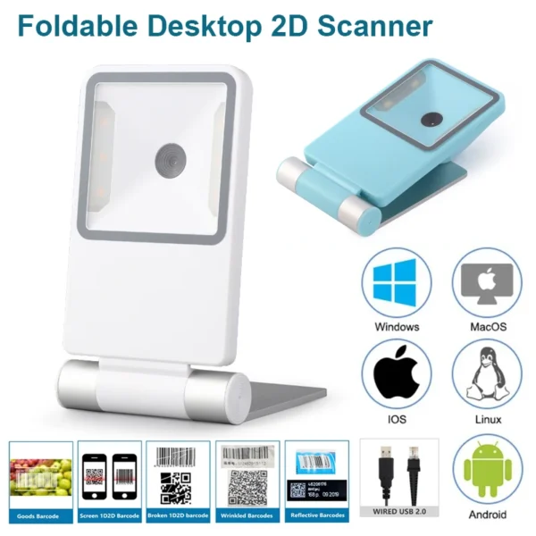 New Arrial Foldable Omnidirectional Desktop 2D Barcode Scanner Automatic Wired USB Platform Bar Code Reader for Supermarket