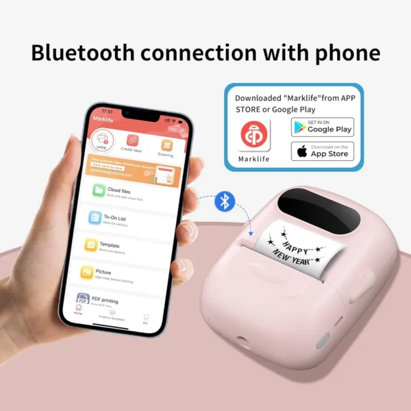 Marklife P50 Adhesive Sticker Printer Handheld Bluetooth Thermal Printer Label Maker Machine Inkless For IOS Android Phone