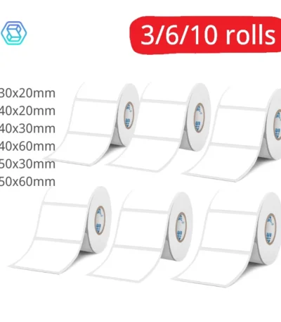 SINMARK White Sticker 3/6/10 Rolls Waterproof Paper Adhesive Label Anti-Oil Use for SK58/SK20/SK35 Mini Thermal Printer Tape 1