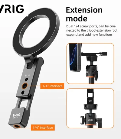 VRIG Magnetic Phone Holder Stand MagSafe Cold Shoe Tripod Mount w 1/4 Screw for iPhone Android Phone Desktop Live Streaming Vlog 1