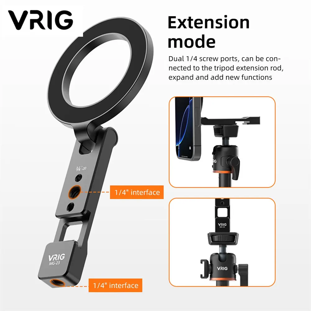VRIG Magnetic Phone Holder Stand MagSafe Cold Shoe Tripod Mount w 1/4 Screw for iPhone Android Phone Desktop Live Streaming Vlog VRIG Magnetic Phone Holder Stand MagSafe Cold Shoe Tripod Mount w 1/4 Screw for iPhone Android Phone Desktop Live Streaming Vlog