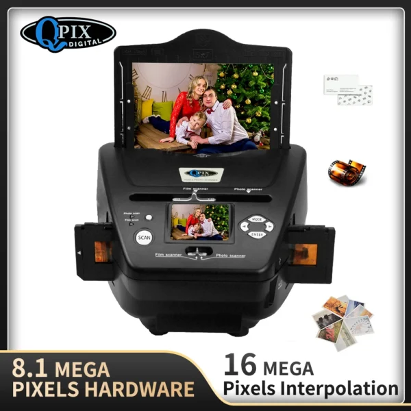 Digital Film Photo Scanner 16 Mega Pixels 4 in 1 Film Scanner Convert 35mm 135 Slide Negative Scanner Name Card Scanner 2.4″ LCD