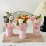 Exquisite Handmade Crocheted Bouquet Pure and Pink Daisies Braid Mother’s Day Valentine’s Day Birthday Wedding Home Decoration